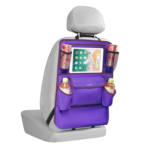 LUCMO Car Backseat Organizer with Touch Screen Tablet Holder,9 Storage Pockets Car Storage Organizer,Protectors Kick Mats Travel Accessories for Kids-Dark Purple - color: Royal Plum, size: 1 Pack