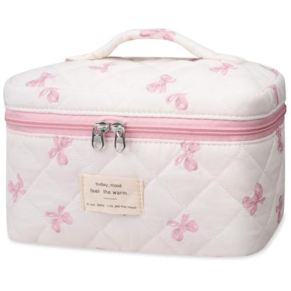 Gosect Large Makeup Bag, Cute Cosmetic Bag for Women Girls, Floral Coquette Aesthetic Toiletry Bag, Travel Make Up Organizer Bag ((White Butterfly Flower)) - color: 024White Butterfly Flower