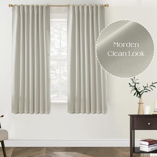 63 Inch Length Blackout Curtains 2 Panel Set, Back Tab Linen Textured Thermal Insulated Drapes, Black Out Room Darkening Curtains for Bedroom 63 Inches Long, Greige - color: Greige, size: 52"W x 63"L (Pack of 2)