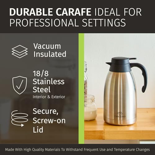 Thermal Coffee Carafe 2L / 68 oz – Updated 2025 Model – Insulated Stainless Steel Coffee Dispenser for Hot & Cold Drinks – 24h Cold / 12h Hot – Coffee Urn & Tea Carafe with Cleaning Brush by Cresimo - color: Silver w/ Brush, size: 68 Ounces