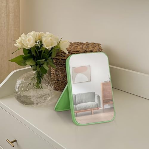 8-Inch Table Desk Vanity Makeup Mirror, Simple Portable Travel Mirror with Stand, Standing and Wall Hanging Dual-use, Green - color: Green