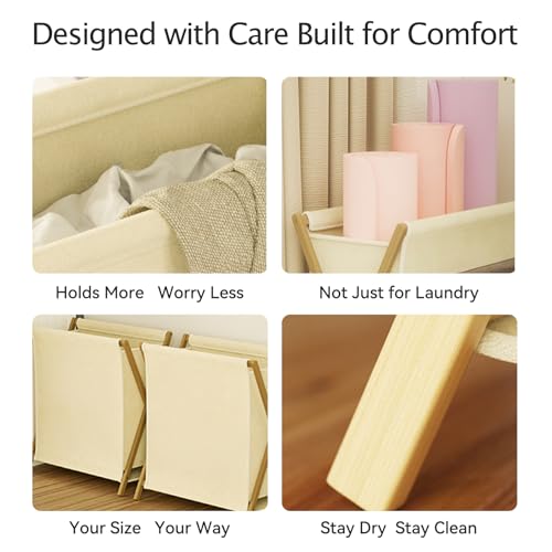 DUMDUM Simple, Eco-Friendly Foldable Laundry Hamper with X-Frame, Multi-Size for Dorm, Bedroom, RV (Beige, Large) - size: Large