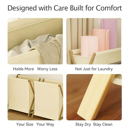 DUMDUM Simple, Eco-Friendly Foldable Laundry Hamper with X-Frame, Multi-Size for Dorm, Bedroom, RV (Beige, Large) - size: Large