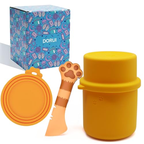 Original Canned Dog Food Storage Container | Wet Food Can Opener Spoon | Silicone Pet Can Lid | BPA Free, Airtight, Dishwasher & Freezer Safe(Orange) - color: Orange