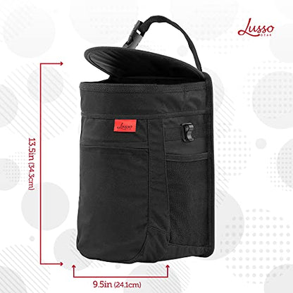 Lusso Gear Spill-Proof Car Trash Can (2 Pack) - Easy to Clean Hanging Garbage Bin - Leak-Proof, Removable Liner, Waterproof - Keeps Truck, SUV, Car, Minivan Clean & Odor Free (Black, Red Stitching) - color: 2-Pack Black, Red Stitching, style: 2.5 Gal