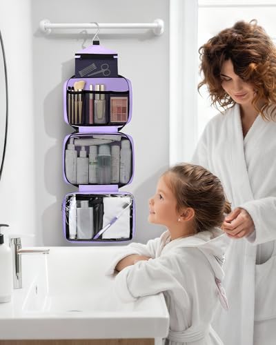 Maliton Toiletry Bag for Men & Women Travel Toiletry Bag Hanging Toiletry Bag Hygiene Organizer with 4 Compartments Waterproof Bathroom Shower Bag Large Toiletries Travel Bag (Purple) - color: Purple