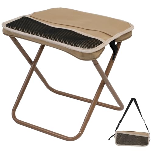 Foldable Camping Stool, Portable Collapsible Chair with Carry Bag, Ultralight Outdoor Folding Stool for Hiking Fishing, Hold Up to 265 Lbs,Khaki - color: Khaki