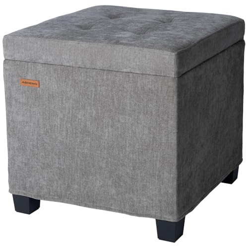 ABHENG Chenille Cover Steel Frame Ottoman with 48L Storage,17.7" x 17.7" x 17.7" Square Linen Storage Ottoman Stool Cube with Legs,for Dorm Livingroom Gray UASND641G - color: Chenille-gray, size: 17.7"D x 17.7"W x 17.7"H