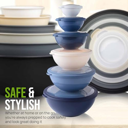 Zulay Kitchen 12 Piece Plastic Mixing Bowls with Leak-Proof Lids Set - Microwave and Freezer Safe Kitchen Mixing Bowls for Preparing, Serving and Storing - Large Nesting Bowls (Navy Ombre) - color: Navy Ombre