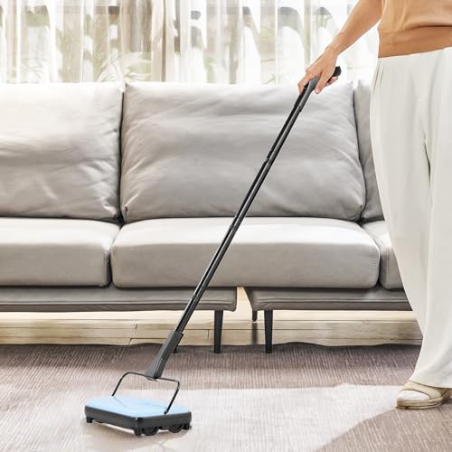 VEVOR Carpet Sweeper Manual, Floor Sweeper with 300 ml Dustbin Capacity Easy to Empty, 6.7 inch Cleaning Width for Home Office Carpets Pet Hair Dust, Blue - color: Blue