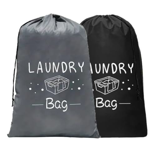 2 Pack XL Travel Laundry Bag, Dirty Clothes Organizer with Drawstring, Large Enough to Hold 4 Loads of Laundry， Easy Fit a Laundry Hamper or Basket，24" x 36" - color: Grey&Black