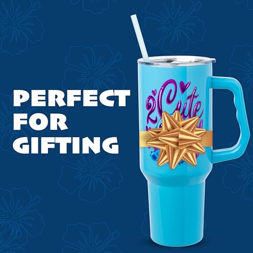 Silver Buffalo Disney Lilo and Stitch “2 Cute” Double Walled Stainless Steel Tumbler with Handle, Fits in Standard Cup Holder, 40 Ounces - color: Kawaii Stitch Sitting