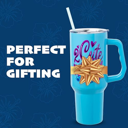 Silver Buffalo Disney Lilo and Stitch “2 Cute” Double Walled Stainless Steel Tumbler with Handle, Fits in Standard Cup Holder, 40 Ounces - color: Kawaii Stitch Sitting