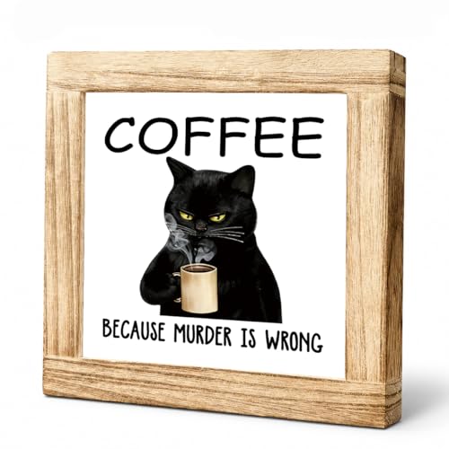 Funny Wood Coffee Sign Coffee Because Murder Is Wrong Humorous Coffees Sign Wall Art For Kitchen Office Bar Rustic Square Cafe Decor Plaque Coffees Themed Wall Decoration 5.9x5.9 Inch - color: Coffee 10