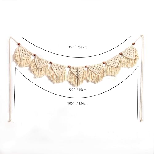 Eiyye Boho Tassel Garland Wall Hanging Handmade Cotton Bohemian Banner Home Decor for Bedroom Living Room Nursery, Party & Wedding Decoration（7-Flag）