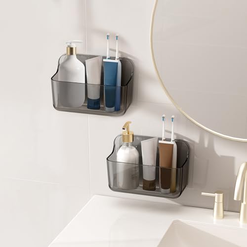 Diesisa 2pc Acrylic Wall Mount Organizer, Adhesive Cabinet Door Organizer,Acrylic Bathroom Shelves for Wall,No Drilling Hang Walls,with Self Adhesive Tape, for Bathroom, Kitchen, Living Room - color: Cleargrey
