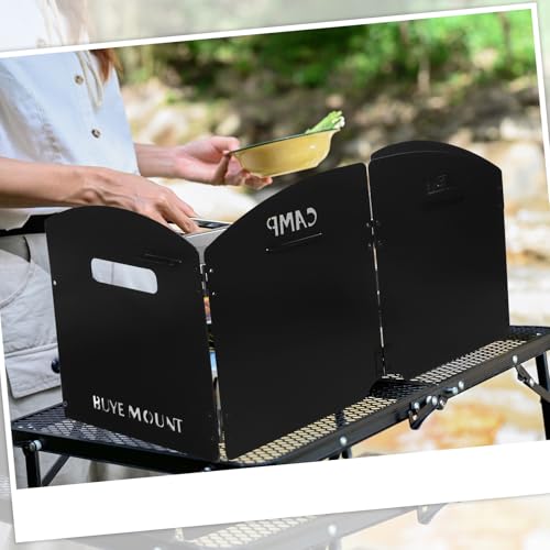 Black Camping Stove Windscreen 4 Plates Steel Camp Stove Windscreen Folding Outdoor Picnic Cooker Stove Wind Screen Windshield with Drawstring Bag for Camping, Hiking, Picnic, Backpacking, Cooking - color: Black