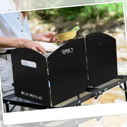 Black Camping Stove Windscreen 4 Plates Steel Camp Stove Windscreen Folding Outdoor Picnic Cooker Stove Wind Screen Windshield with Drawstring Bag for Camping, Hiking, Picnic, Backpacking, Cooking - color: Black
