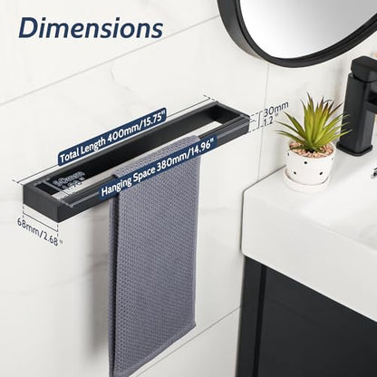 Sayayo Matte Black Towel Bar for Bathroom, 16 Inch Hand Towel Holder Wall Mount Square Towel Ring SUS304 Stainless Steel Towel Rack - color: Black, size: 16 INCH