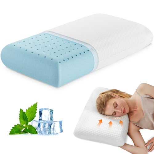 DUMOS Memory Foam Pillows for Sleeping 1 Pack, Bed Pillows for Adults with Washable Cover and Breathable Mesh, Gel Cooling Pillow for Back and Side Sleeper Support, White - size: Standard Size 1 Pack