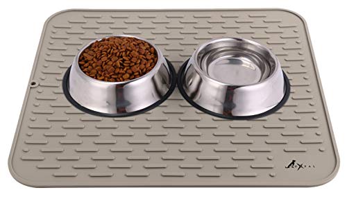 LuxPal Large 17X15 Premium Grade Silicone Dog & Cat Indoor or Outdoor Food Mat for Pets and Animals None Slip Food Tray Placemat for All Floors, Washable, Food Grade, (Brown) - color: Brown