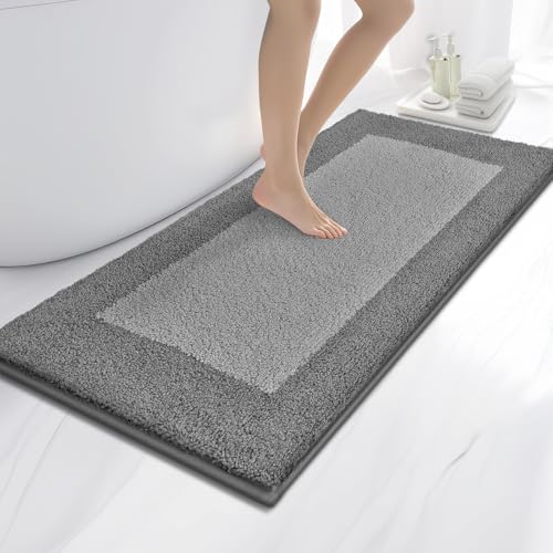 anllugs Bathroom Rugs 24" x 60", Non-Slip Extra Soft Absorbent Bath Rugs, Machine Washable Quick Dry Bath Mats for Bathroom Floor, Shower, Bathtub and Sink, Grey & Dark Grey - color: Grey & Dark Grey, size: 24" X 60"