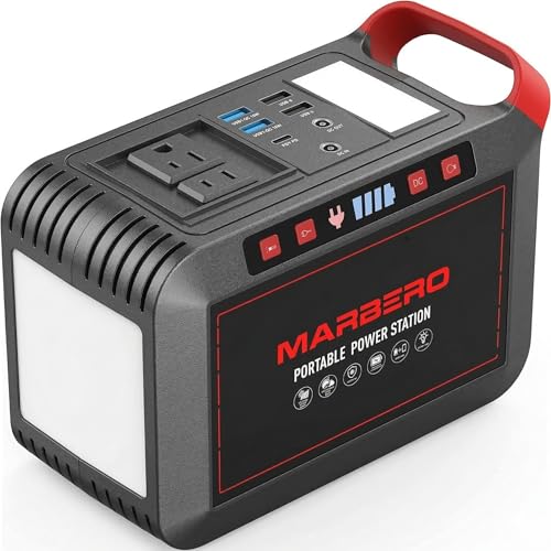 Portable Power Station 300W MARBERO 237Wh Camping Solar Generator Backup Lithium Battery with Pure Sine Wave 110V AC Outlet, USB C, USB A, DC for Outdoors Camping CPAP Home Blackout Emergency - color: Brick Red