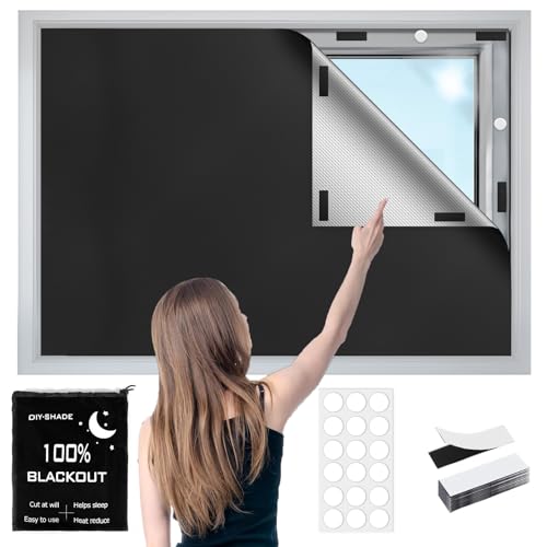 100% Blackout Window Cover, 138" x 57" Portable Ttravel Blackout Shades for Window,No Drill Temporary Cuttable Blackout Curtains for Bedroom, RV, Nursery,Media Room, 420D Fabric, 20 Loop Tapes - size: 138"W x 57"H