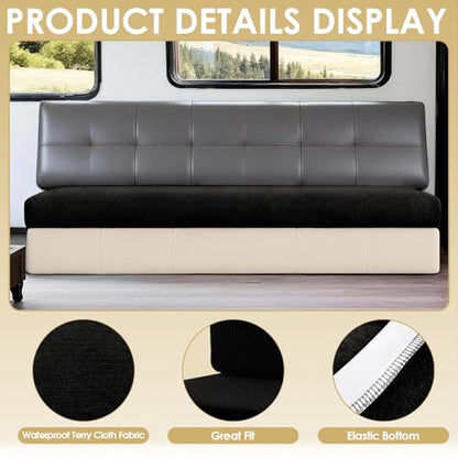 Waterproof RV Dinette Cushion Covers - Stretch Fabric Camper Seat Slipcover Replacement, Washable RV Couch Cover Designed for Camper Car Bench (Loveseat 2 Bench Cover, Black) - color: Black, size: Loveseat 2 Bench Cover