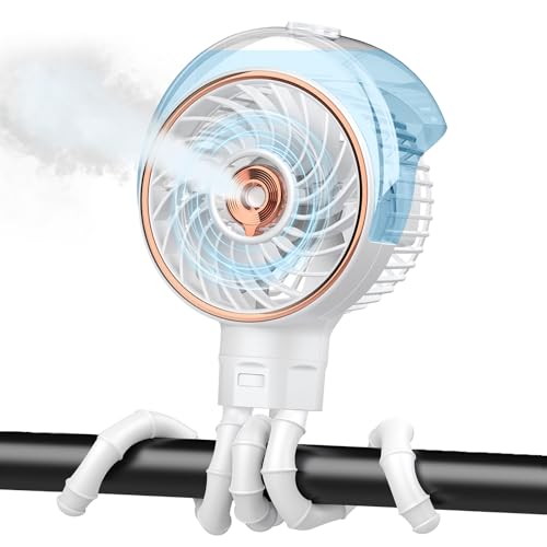 Ausic Misting Portable Stroller Fan, 100ml Mister Fan for Stroller, Safe Rechargeable Battery Baby Fans, Baby Essentials, Clip on Fans with Water Spray for Car Seat, Crib, Treadmill, Outdoor, Beach - color: misting white