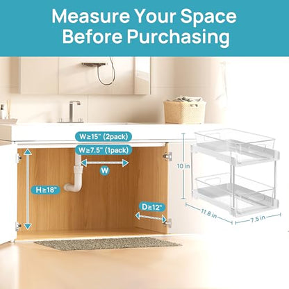 Vtopmart 4 Pack Plastic Bathroom Under Sink Pull-Out Organizer (S-Standard, White) - color: White, size: S-Standard (4 Pack)