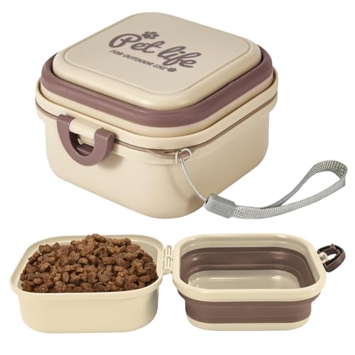 Collapsible Dog Bowls, Travel Food and Water Double Bowl for Cats & Dogs, 2-in-1 Portable BPA-Free Feeding Solution, Perfect for Traveling, Camping & Walking (L/ 100oz) - color: Khaki, size: Large