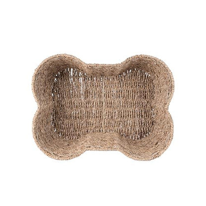 OtterPets Dog Toy Basket, Bone Shaped Dog Toy Bin, Handmade Pet Organizer And Storage, Toy Box for Cats, (17x13 Seagrass) - size: Medium (17x13")