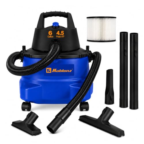 Koblenz WD-6 L212 Wet Dry Vacuum Cleaner, 6 Gallon, 4.5 PHP, 3-in-1 Suction & Blower, 16 ft Reach, Big Cleaner for Car, Shop Vacuum Wet and Dry, Swivel Casters, Black/Blue - size: 6 Gallon 4.5 HP