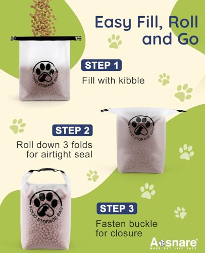 Pet Food Storage Bag for Travel - Transparent Leak-Proof Dog Food Container with Roll-Top Closure, Keeps Kibble Fresh for Camping Trip, Dog Boarding, Weekend Getaways (42 Cups+bowl) - size: 42 Cups+bowl