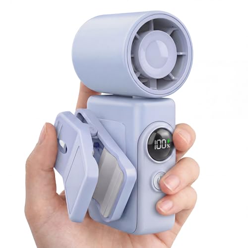 Handheld Fan Portable,0.26lb Mini Fan,Handheld/Clip-on Dual Mode,4-Speed & long lasting,USB-C Fast Charge & Power Display,compact for Outdoor/Commute/Office/Travel/Stroller,Gifts for Women men,Blue - color: Blue