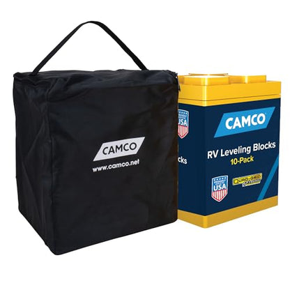 Camco RV Leveling Blocks - Features Interlocking Nested Design & Storage Bag for RV Storage and Organization - Each Leveling Block Measures 8.5" x 8.5" x 1" - 10-Pack, Design May Vary (44510) - size: 10-Pack, style: Leveling Block
