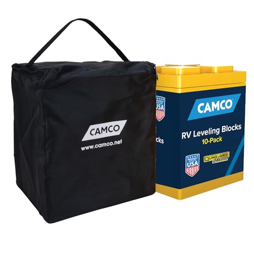 Camco RV Leveling Blocks - Features Interlocking Nested Design & Storage Bag for RV Storage and Organization - Each Leveling Block Measures 8.5" x 8.5" x 1" - 10-Pack, Design May Vary (44510) - size: 10-Pack, style: Leveling Block