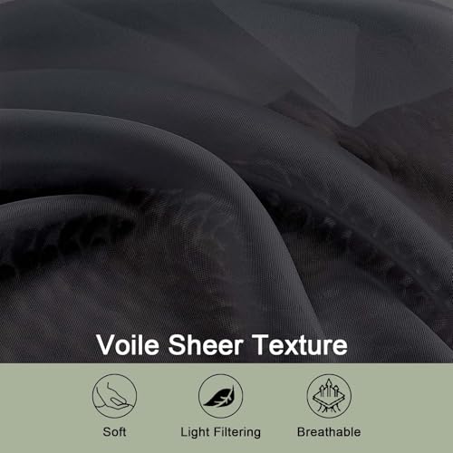 OWENIE Sheer Curtains, Black Sheer Curtains 50 Inch Length 2 Panels Set, Rod Pocket Voile Fimly Sheer Drapes for Living Room Bedroom, 2pcs, Black, Each 42" W x 50" L - color: Black, size: 42"W x 50"L (Pack of 2)