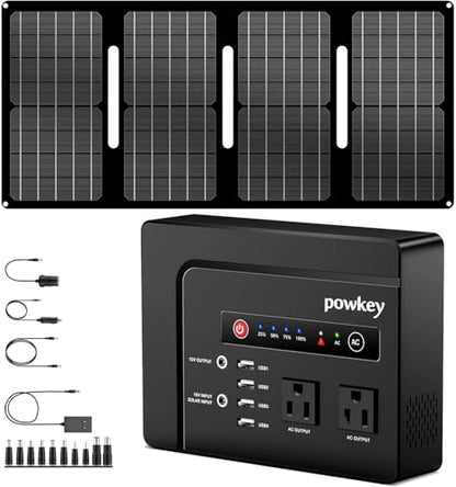 powkey 200W Portable Power Bank with Solar Panel 40W, 146Wh Power Bank with AC Outlet, High Eifficiency Waterproof Solar Panel Kit with Battery Bank for Outdoor Camping Home Backup - color: Black Grey