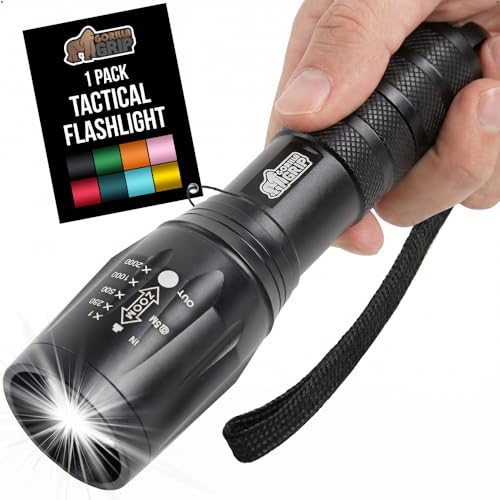 GORILLA GRIP Powerful LED Tactical Flashlight, 750 FT High Lumens 5 Adjustable Modes, Water Resistant, Ultra Bright Zoom Flashlights, Small Mini Flash Light, Camping, Night Dog Walking, Black - color: Black