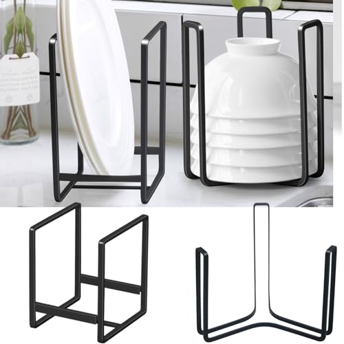 Dinnerware Bowl Plate Holder Fit for 6.5 Inches Diameters Bowl, Metal Bowl Storage Dying Display Rack for Kitchen Drawer, Countertop, Cabinet, Shelf, Cupboard (Black, 2L Bowl rack+ 2L Disc rack) - color: Black, size: 2L Bowl rack+ 2L Disc rack
