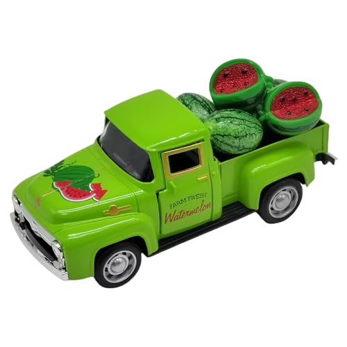 Watermelon Decor Mini Vintage Green Metal Pickup Truck with 6 Realistic Resin Mini Watermelons, Rustic Farmhouse Tiered Tray Decor for Kitchen Table, Happy Summer Party Home Decoration - color: Green-watermelon