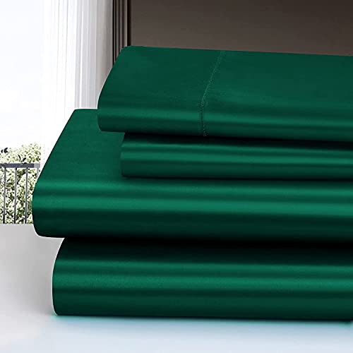 Homiest 3pcs Satin Sheets Set Luxury Silky Satin Bedding Set with Deep Pocket, 1 Fitted Sheet + 1 Flat Sheet + 1 Pillowcase (Twin XL Size, Blackish Green) - color: Blackish Green, size: Deep pocket - Twin XL size