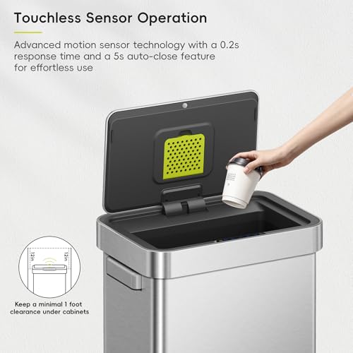 EKO Deluxe Mirage-T 50 Liter / 13.2 Gallon Touchless Rectangular Motion Sensor Trash Can, Matte Stainless Steel Finish - size: Deluxe 50L - Stainless Steel