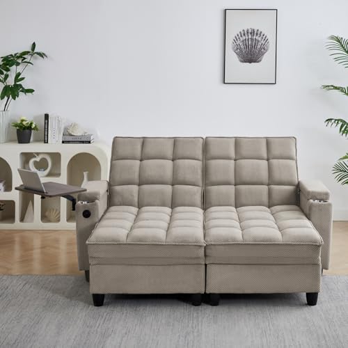oaaktu Queen Size Sleeper Sofa Couch with Pullout Bed,Convertible Pull Out Adjustable Backrest for Small Spaces,Apartment, Guest Room (1113-khaki) - color: 1113-khaki