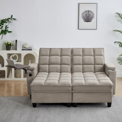 oaaktu Queen Size Sleeper Sofa Couch with Pullout Bed,Convertible Pull Out Adjustable Backrest for Small Spaces,Apartment, Guest Room (1113-khaki) - color: 1113-khaki