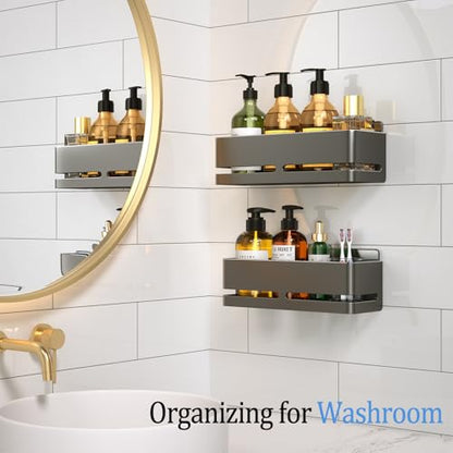 Shower Caddy 2-Pack Shower Shelf, Heavy-Duty Bathroom Storage Shelf | Large Capacity No-Drill Bathroom Organizer, Gray Aluminum Storage Basket, Adhesive Installation - size: Grey-2 layers