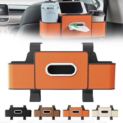 3-in-1 Backseat Car Organizer with Dual Cup Holders,Tissue Box & Phone Holder, 2026 Upgraded Car Seat Back Storage Box,Multifunctional Waterproof Storage for Daily Driving & Travel,Orange - color: Orange
