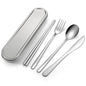 Travel cutlery set, 18/8 stainless steel cutlery, Reusable utensils set with case, Portable Silverware Lunch Box for Camping and Office (Stainless Steel) - color: Stainless Steel
